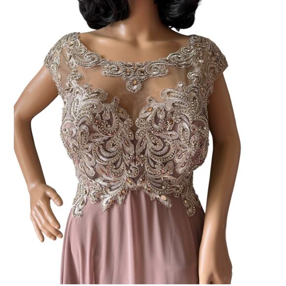 Mother of bride Embellished Illusion Jewel Neck A-line gown size large - XL - Picture 9 of 13